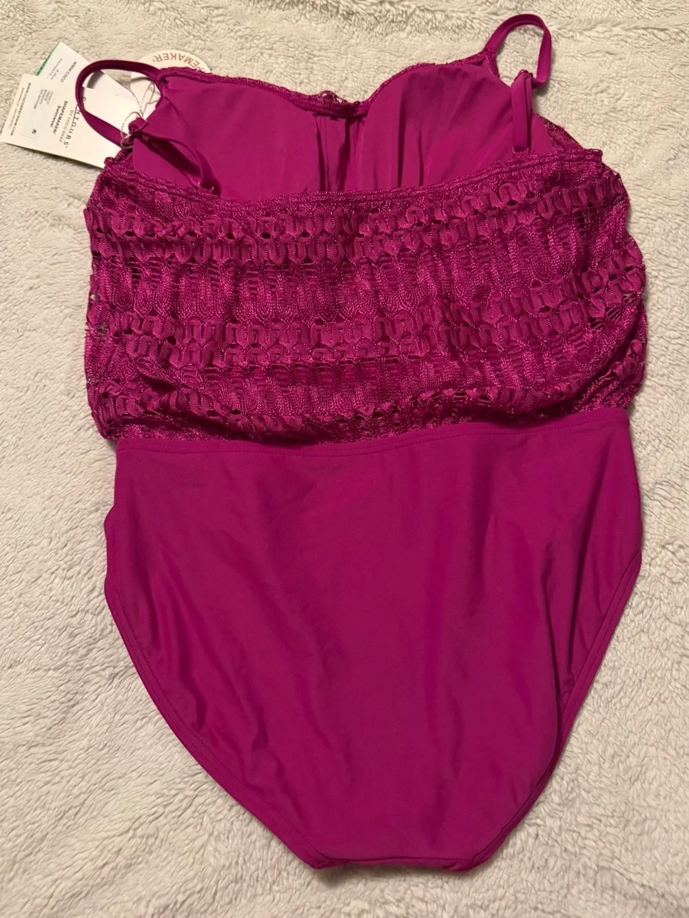 Magenta Crochet Overlay One-Piece Swimsuit - Picture 5 of 13